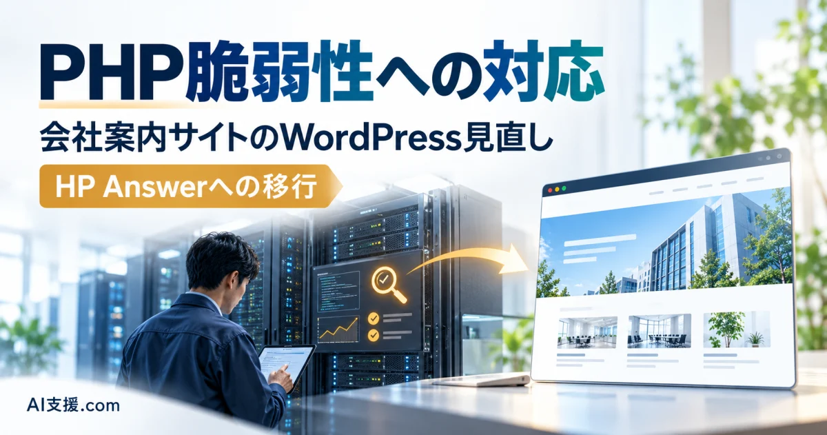 PHP脆弱性への対応と会社案内サイトのWordPress見直し、HP Answerへの移行